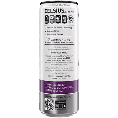 Celsius Live Fit Sparkling Energy Drink - No Sugar - Grape Rush 4 Celsius Live Fit Sparkling Energy Drink - No Sugar - Grape Rush