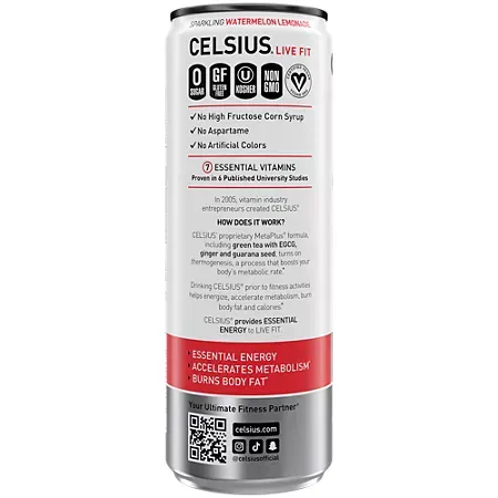 Celsius Live Fit Sparkling Energy Drink - No Sugar - Watermelon Lemonade 4 Celsius Live Fit Sparkling Energy Drink - No Sugar - Watermelon Lemonade