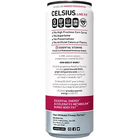 Celsius Sparkling Energy Drink - No Sugar or Preservatives - Mango Passionfruit 3 Celsius Sparkling Energy Drink - No Sugar or Preservatives - Mango Passionfruit