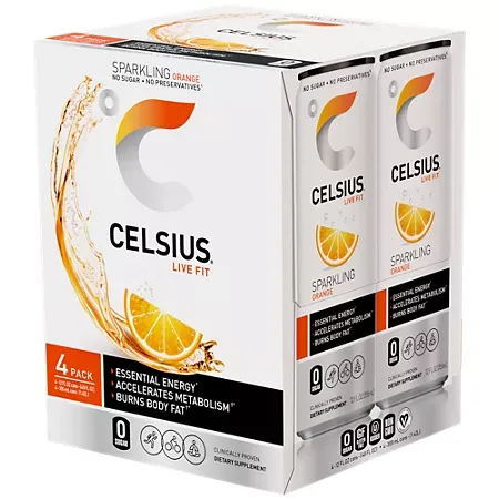 Celsius Sparkling Energy Drink - No Sugar or Preservatives - Orange 3 Celsius Sparkling Energy Drink - No Sugar or Preservatives - Orange