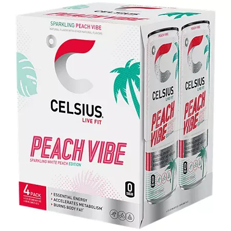 Celsius Sparkling Energy Drink - No Sugar or Preservatives - Peach Vibe 3 Celsius Sparkling Energy Drink - No Sugar or Preservatives - Peach Vibe
