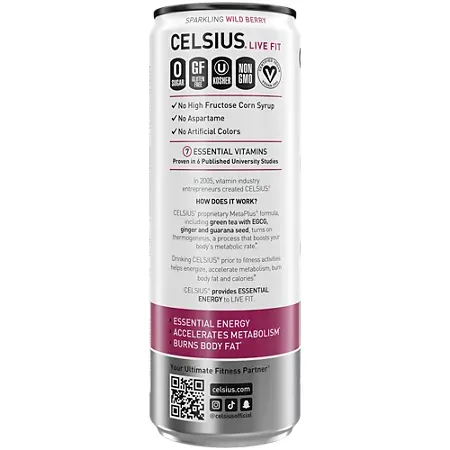 Celsius Sparkling Energy Drink - No Sugar or Preservatives - Wild Berry 4 Celsius Sparkling Energy Drink - No Sugar or Preservatives - Wild Berry