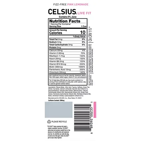 Fizz-Free Energy Drink - Sugar Free - Pink Lemonade 2 Celsius Live Fit Sparkling Energy Drink - No Sugar - Cherry Cola