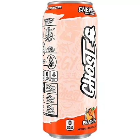 GHOST Energy Drink - Zero Sugar - Peaches 5 GHOST Energy Drink - Zero Sugar - Peaches