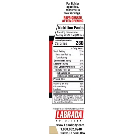 Lean Body Protein Shake - 40g Protein - Cookies & Cream Lean Body Protein Shake - 40g Protein - Cookies & Cream (17 Fl Oz. / 12 Drinks)