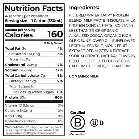 Milk Protein Shake - 30g Protein - Chocolate Fudge 1 Milk Protein Shake - 30g Protein - Chocolate Fudge (11 Fl Oz. / 4 Drinks)