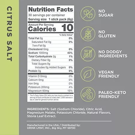 Zero-Sugar Electrolyte Drink Mix - Citrus Salt (30 Stick Packs) 1 Zero-Sugar Electrolyte Drink Mix - Citrus Salt (30 Stick Packs)
