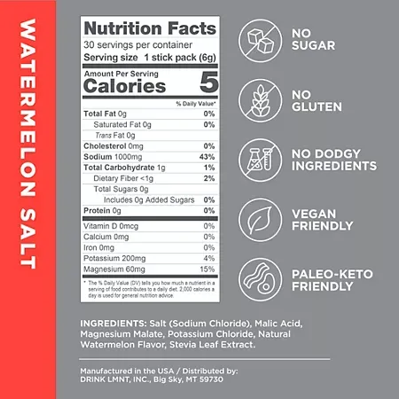 Zero-Sugar Electrolyte Drink Mix - Watermelon Salt (30 Stick Packs) 1 Zero-Sugar Electrolyte Drink Mix - Watermelon Salt (30 Stick Packs)