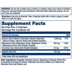 Calcium Magnesium Zinc - Full Range Amino Acid Chelates (100 Capsules)