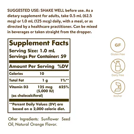 Liquid Vitamin D3 - Supports a Healthy Immune System and Healthy Bones & Teeth - Natural Orange - 5,000 IU (2 Fl. Oz.) 4 Liquid Vitamin D3 - Supports a Healthy Immune System and Healthy Bones & Teeth - Natural Orange - 5,000 IU (2 Fl. Oz.)