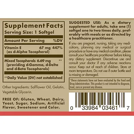 Natural Vitamin E - 100 IU (100 Softgels) 1 Natural Vitamin E - 100 IU (100 Softgels)