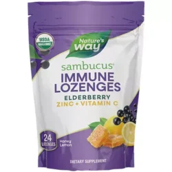 Organic Sambucus Elderberry Zinc Lozenges with Vitamin C - Honey Lemon (24 Lozenges)