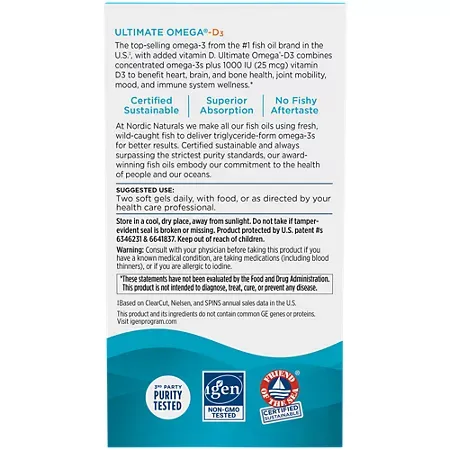 Ultimate Omega-D3 – 1,280 MG Total Omega-3s + 1,000 IU Vitamin D3 – Lemon (60 Softgels) 5 Ultimate Omega-D3 – 1,280 MG Total Omega-3s + 1,000 IU Vitamin D3 – Lemon (60 Softgels)