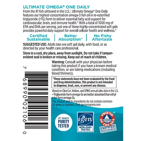Ultimate Omega – One Daily – 1,075 MG Fish Oil – Lemon (30 Softgels) 3 Ultimate Omega – One Daily – 1,075 MG Fish Oil – Lemon (30 Softgels)
