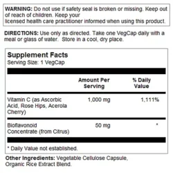 Vitamin C with Bioflavonoid Concentrate + Rose Hips & Acerola - 1,000 MG (100 Vegetarian Capsules)