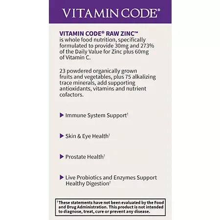Vitamin Code Raw Whole Food Zinc (60 Vegan Capsules) 3 Vitamin Code Raw Whole Food Zinc (60 Vegan Capsules)