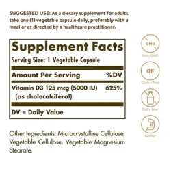 Vitamin D3 - Maintains Healthy Bones & Teeth, Supports a Healthy Immune System - 5,000 IU (120 Vegetable Capsules)