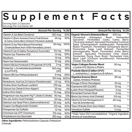 Women's Fermented Multivitamin with 1 Women's Fermented Multivitamin with 25+ Daily Vitamins, Vegan & Organic Whole Foods (120 Capsules)